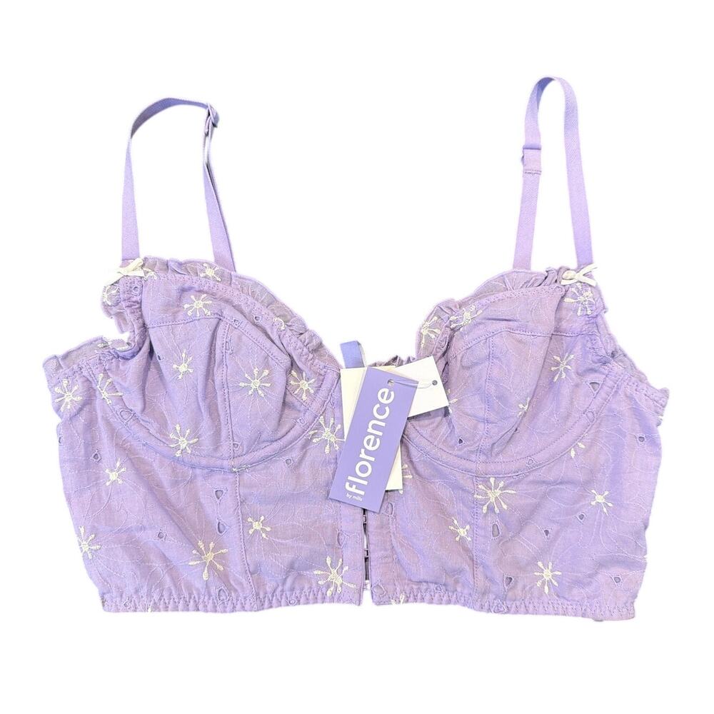 Florence by Mills Eyelet Florel Corset Bustier Crop Top, Purple, Women's XS